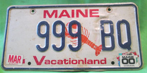 Vintage 2000 Maine Lobster License Plate STICKER VACATIONLAND TAG 999 BQ