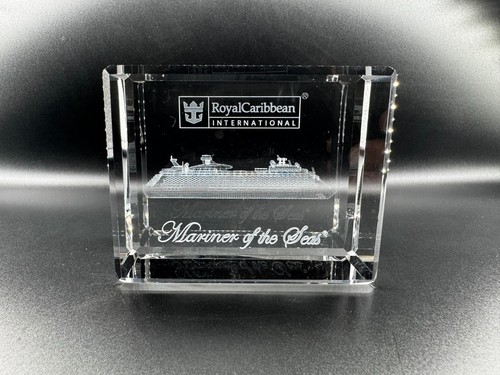 Royal Caribbean Crown Anchor Mariner of the Seas 3D Crystal Block w/Box Rare
