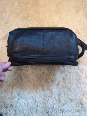Wilson s Leather Toiletry Bag Dopp Kit Soft Black Leather 2 Compartment Travel