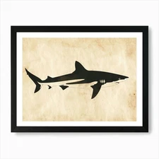 Blacktip Reef Shark Silhouette 1 Ar Framed Wall Art Poster Canvas Print Picture