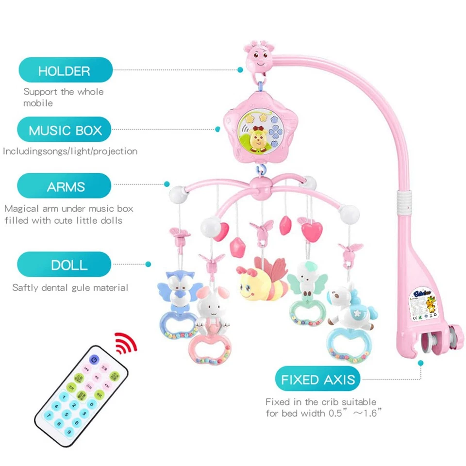 婴儿床移动音乐和灯,遥控和投影。 包装... — 第 2/4 张图片