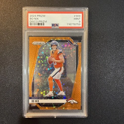 Bo Nix 2024 Prizm Football #309 Rookie RC Orange Disco PSA 9