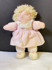 Vintage Eden Baby Doll Pink Stripes Blonde Girl Blue Eyes Bonnet Roses Plush Toy