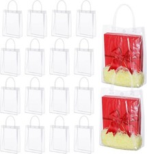 16pcs Clear PVC Gift Bags with Handles, Small Plastic 16 Count 9 6.7 2.7inch 