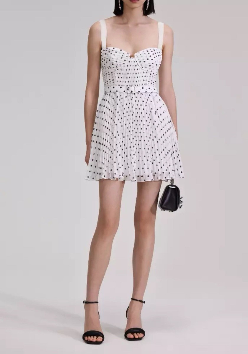 self-portrait PF25096SLLILAC 関税送料込 Authentic Self Portrait Polka Dot Chiffon Mini Dress