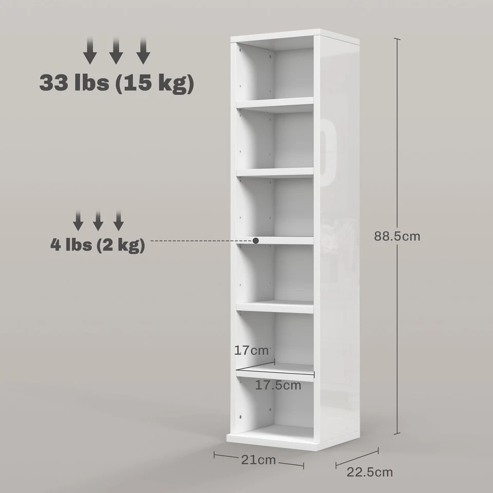HOMCOM Set of 2 CD Storage Units with Adjustable Shelves, High Gloss White - Image 3 of 4
