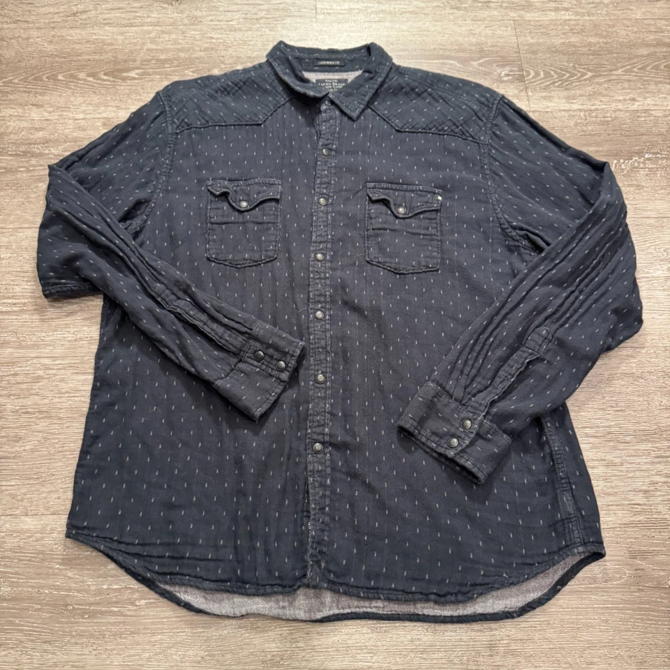 Lucky Brand Shirt Mens XL Black Pearl Snap Black Label Western California Fit - Image 2 of 4