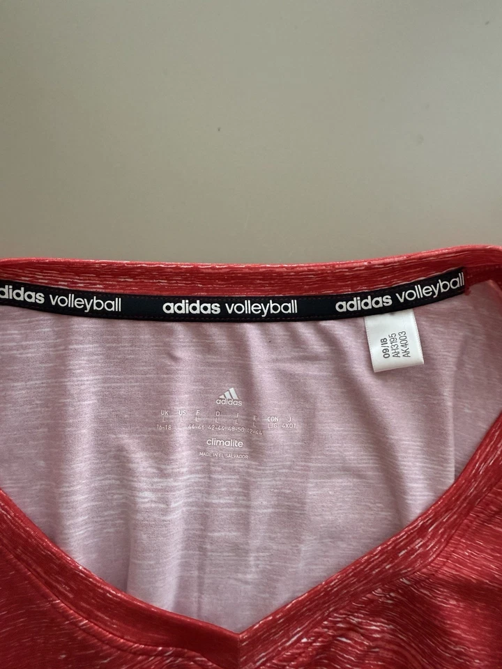 Camisa de voleibol Adidas Climalite jaspeada roja/blanca manga larga para mujer grande Foto 3 de 4