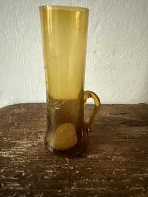 Vintage Bernstein geätzt mundgeblasen Glas Cordial Likör Shooter Schnapsglas mit Griff