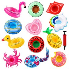 12 Pack Drink Floaties for Pool, Inflatable Drink Holder, Pool Drink Floats f...
