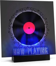 Now Playing Vinyl Record Stand,Light up Wooden Album Display Holder with Acrylic