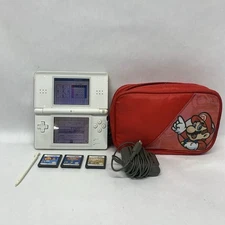 🔥 ✅ Nintendo DS Lite W/Charger, Case, & 3 Games USG-001- Polar White