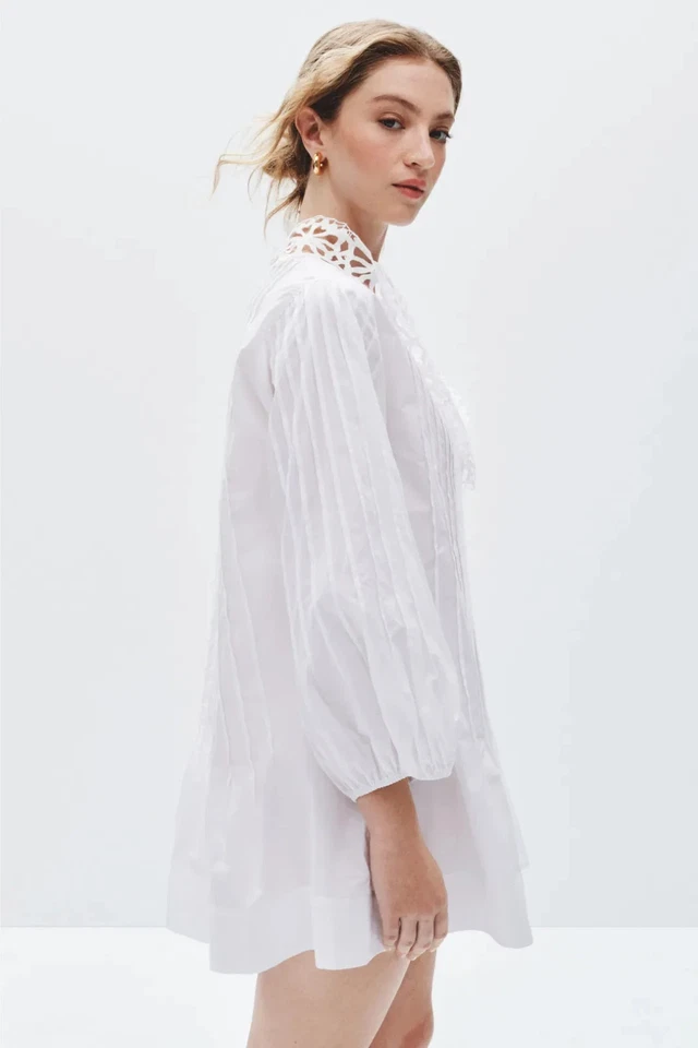 Mini Vestido Sandro Algodón Encaje Ribete Talla 6 (Venta al por menor $441) Foto 2 de 4