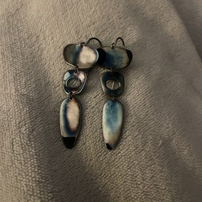RLM Studio Modernist Triple Dangle Earrings 925 Silver Oil Spill