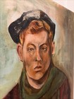 VTG Oil Painting Portrait Handsome YOUNG MAN w CAP Green SCARF  Gay Interest — photo 10