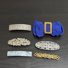 Vintage Barrette Hair Clips Lot Of 6 Gold Silver Bow Ornate Floral Etched France