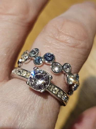 TWO  Swarovski rings size 58 Rhodium Plated Statement Rings