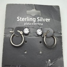 Solid 925 Sterling Silver Screw Back Studs  & Hoop Earrings Cubic Zirconia
