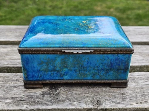 Paul Milet (1870-1950) Sevres ? Blue Green Yellow Glazed Trinket Box C 1920s 30s