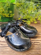 Zoccoli donna svedesi in legno vernice pelle, shabby chic 35 EU, 3,5 US, zoccoli bambino