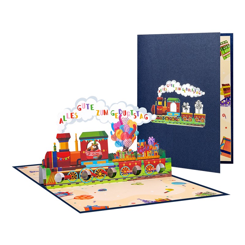  - Birthday Train Adventure German Greeting Card With Gift Pockets - Image 2