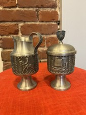 Vintage 1950s Pewter Cream and Sugar Bowl Set Snorre Norsk Pewter Viking Norway