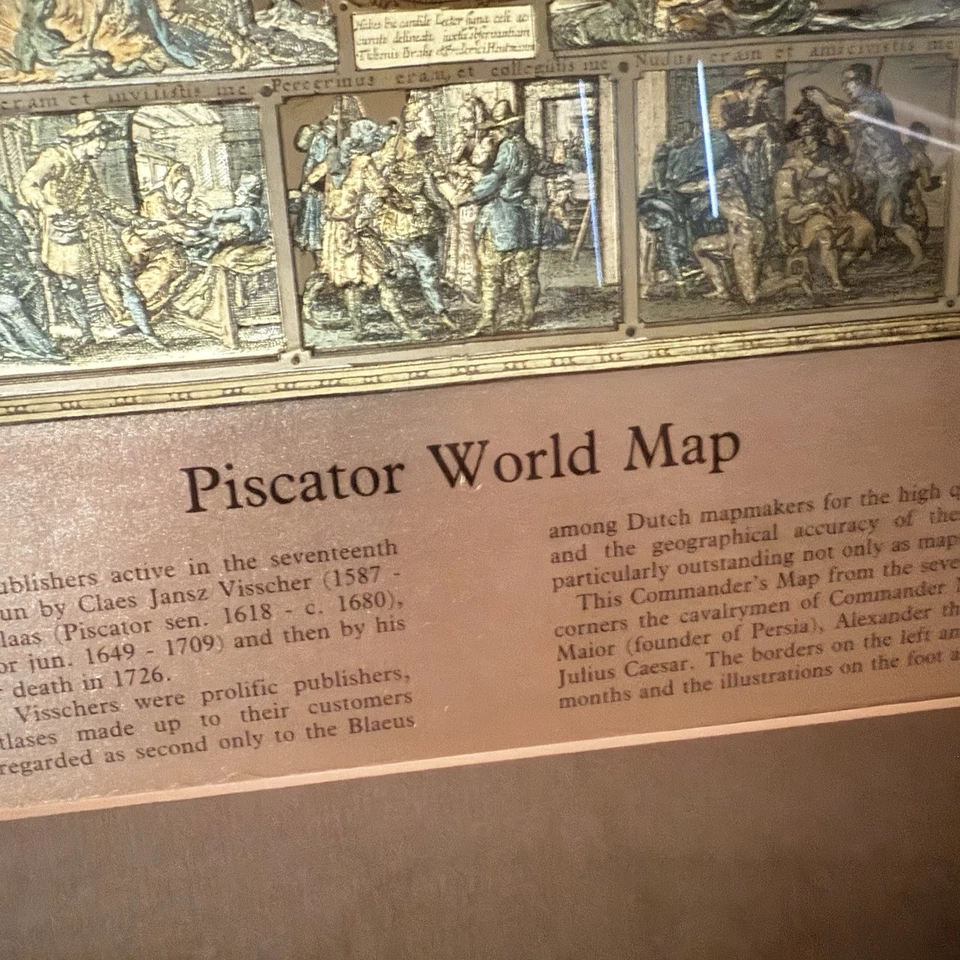 Gold Foil Piscator World Map Visscher Matted & Framed Hanging 31x26” Approx - Image 4 of 4