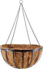 Arcadia Garden Products Round Hanging Planter Basket with Coco 24-Inch, Black 