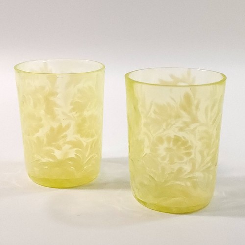 2er Set Northwood EAPG Gelb Vaseline Glas Gänseblümchen und Farn Tumbler Gläser - Bild 12 von 17