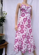 Editions Pink Floral Cotton Flare Midi Dress Size UK 12 Lined Summer Lined VGC