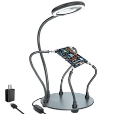 XYK Helping Hands Soldering Station with 3X Magnifying Glass with light, 4 Fl...