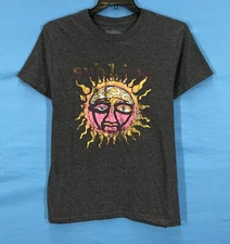 SUBLIME Women's CHARCOAL Knit SUN LOGO Band Concert SKATER HIPPIE T-Shirt Top L