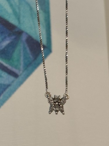Natural Diamond Butterfly Dragonfly Necklace .14CTW 10K White Gold 18" Box Chain - Picture 7 of 7