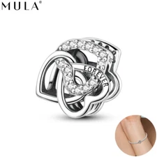 MULA 925 Sterling Silver Love Cross Hearts AAA CZ DIY Charm For Women Bracelet