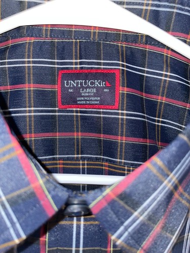 UNTUCKIT Herren L Slim Fit Valencay Langarm Navy Kariert Sport Performance Hemd - Bild 6 von 7