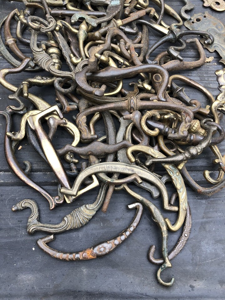 Antique vintage furniture door handles backplates escutcheon brass tin