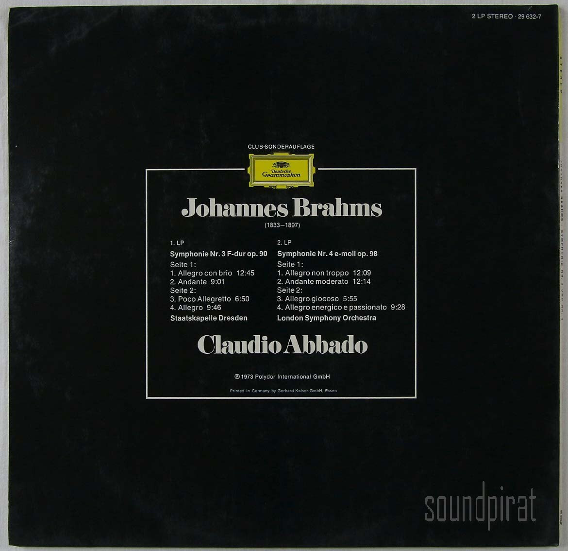 CLAUDIO ABBADO BRAHMS SYMPHONIES 3&4 SK DRESDEN DGG ED.1