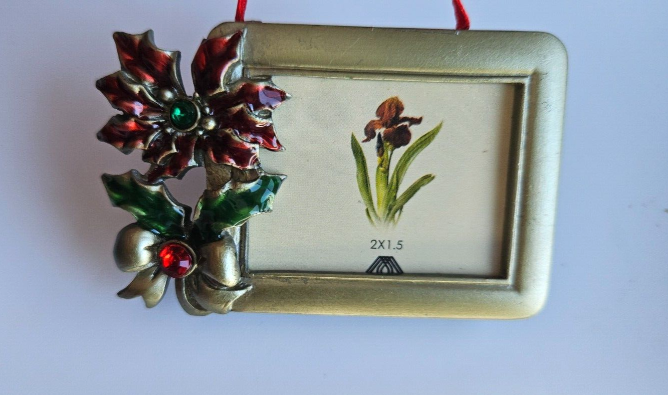 Set of 3 Mini Enamel Rhinestone Picture Frame Christmas Ornaments Oval ...