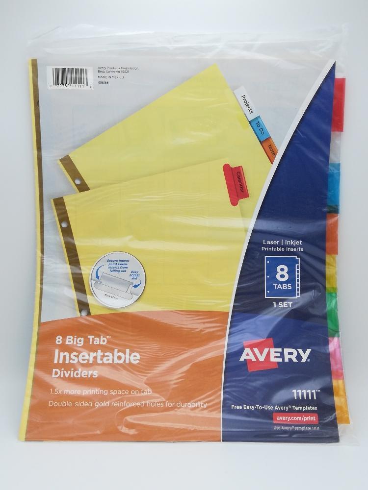 Avery 8-Tab Binder Dividers, Insertable Multicolor 11 PACK Big Tabs 11111