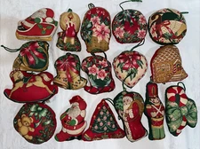 Vintage 1970's Handmade Stuffed Fabric Christmas Tree Ornaments Bowl Fillers x17