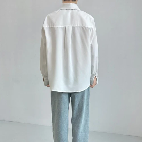 Men's Draping Large Pointy Collar Loose Stylish French White Long-Sleeved Shirts - Picture 9 of 11