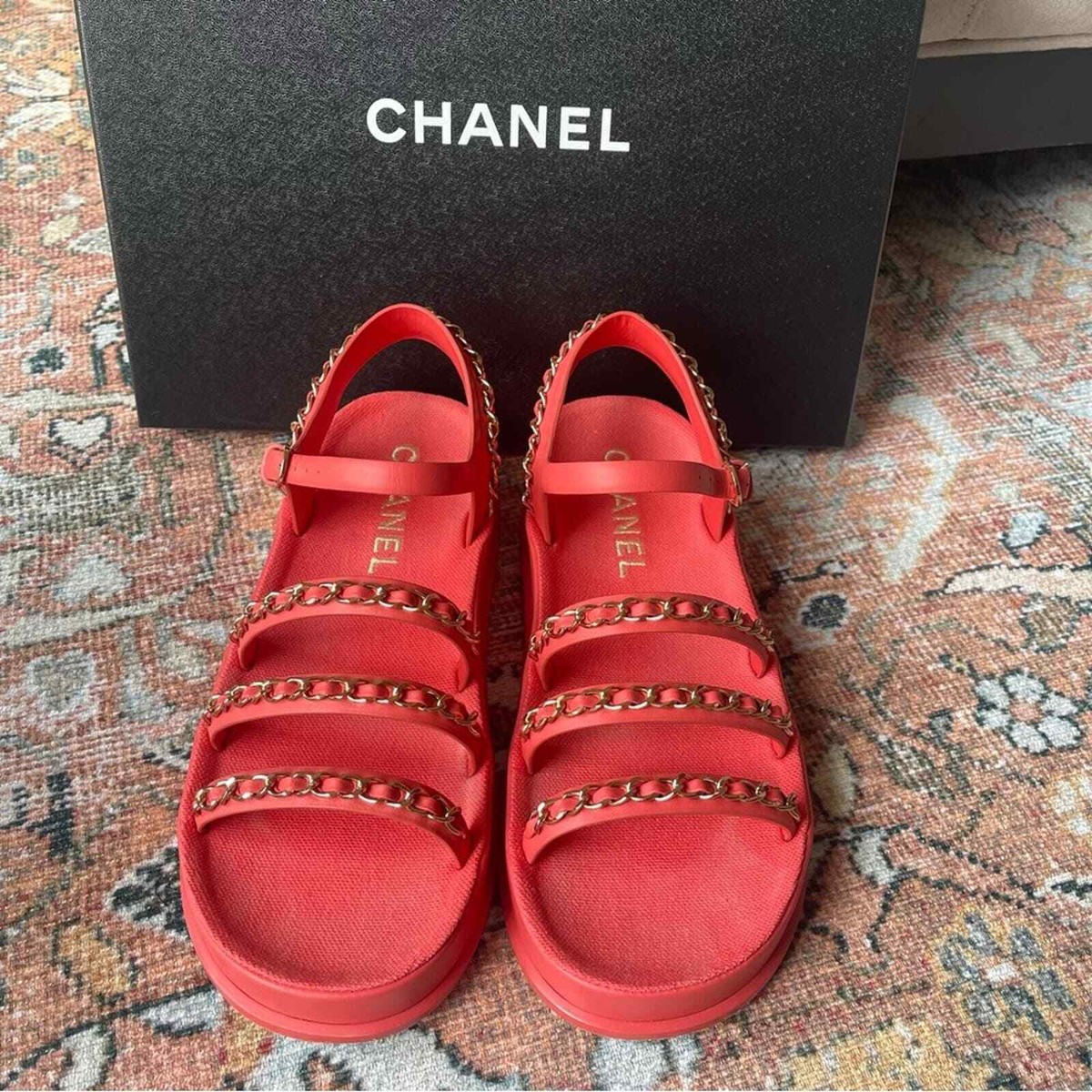 CHANEL サイズ表記「34」22センチ程度　ロゴ　レザー　ミュール シャネル ココマーク 20A ツイード×レザー ミュール 35 1/2C