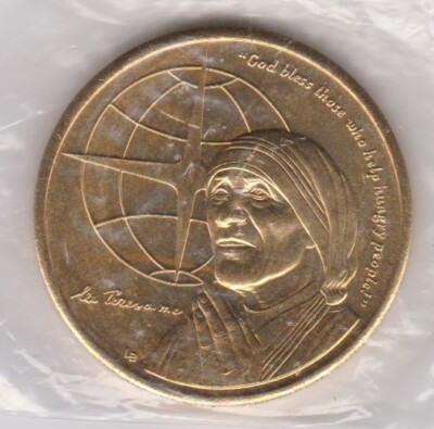 1997 TURKS & CAICOS ISLANDS 5 CROWNS KM-225 MOTHER THERESA BRASS