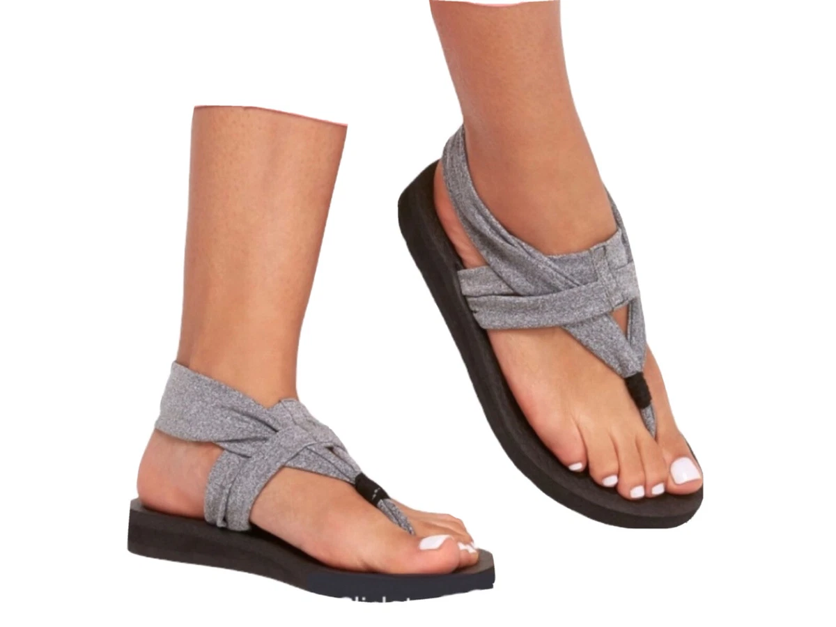 Skechers Women's MEDITATION STUDIO KICKS Gray/Blk Flip Flops Size 10 Yoga  Sandal