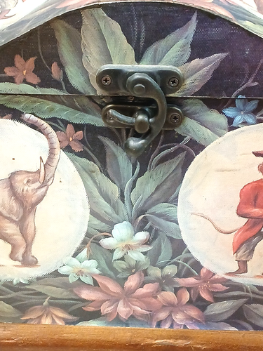 Decorative Monkey Elephant and Floral Hinged Wood Storage Box - Picture 6 of 14