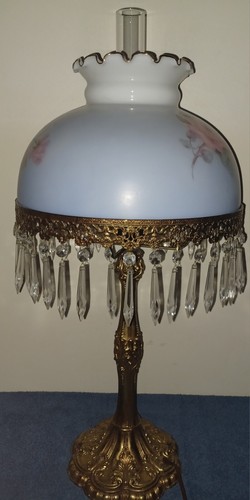 Vintage GWTW Hurricane Lamp L&L MCM 1960/70's Pink Flowers Branches Prism 28"H - Picture 16 of 24