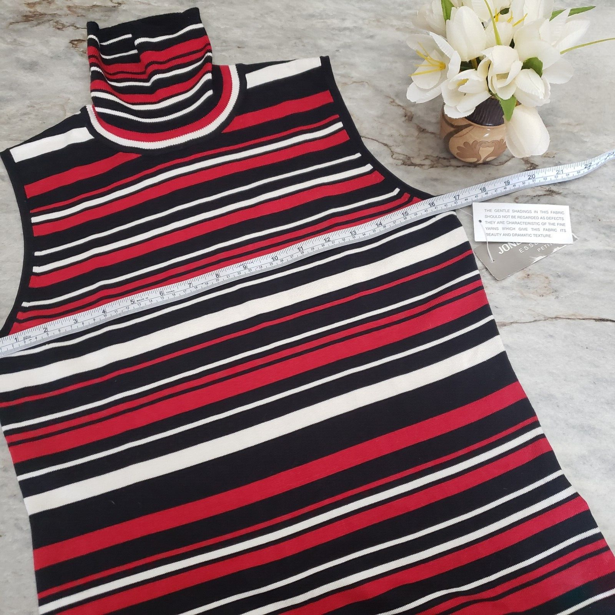 Jones New York PM Women Striped Turtleneck Sleeveless Red