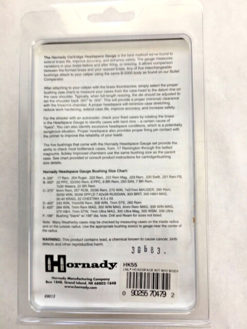 Hornady Comparator Insert Chart