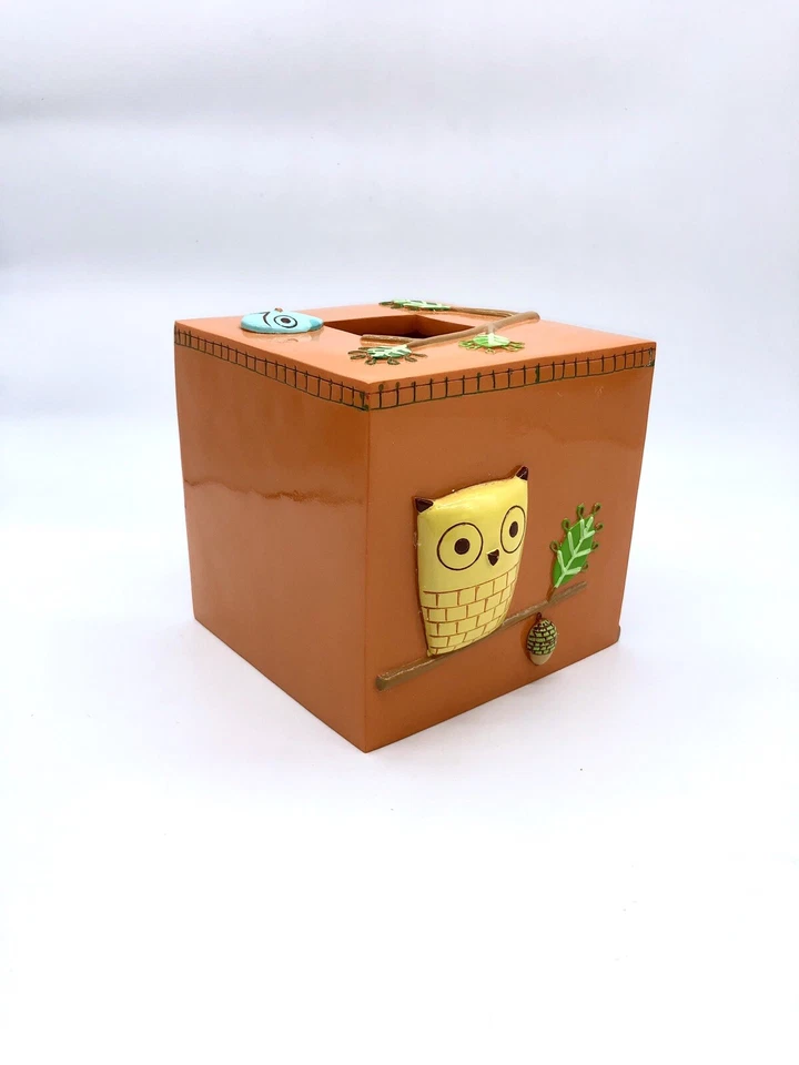 New Creative Bath Orange Give a Hoot Owl Resin Tissue Box Cover Fall Farmhouse - Image 4 of 4