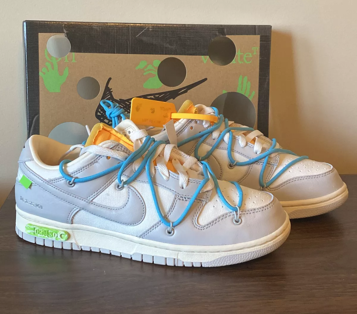 NIKE DUNK LOW x OFF WHITE LOT 2 MEN SIZE 9 DEAD STOCK SAIL/GREY